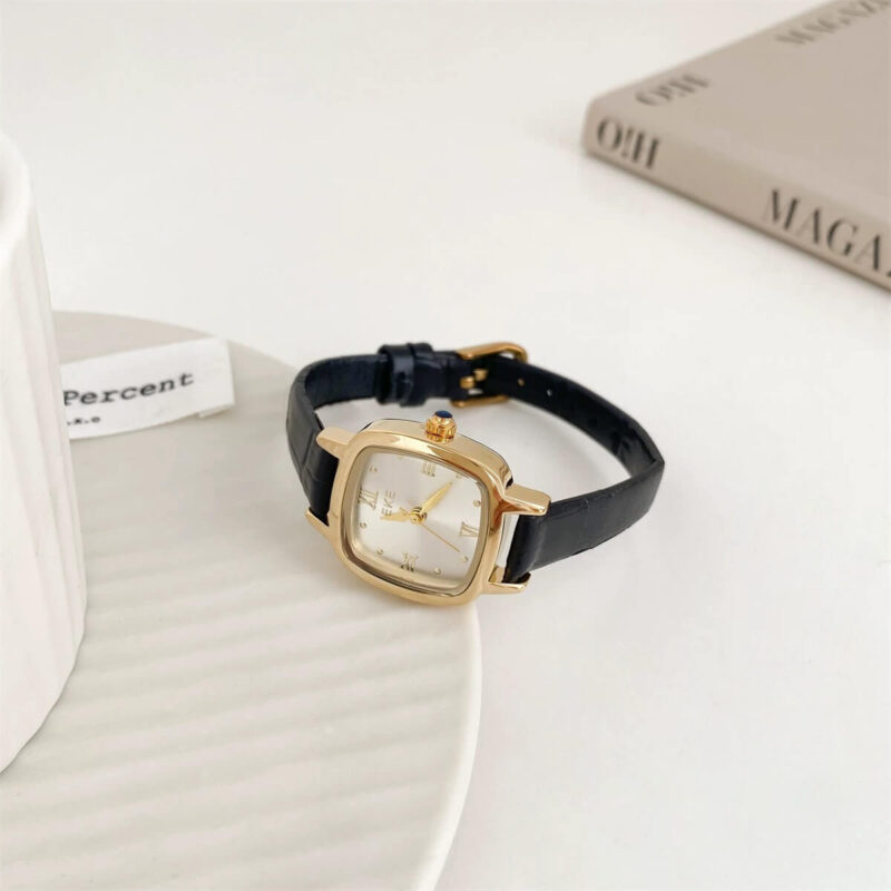 Square Face Brown/Black Leather Watch