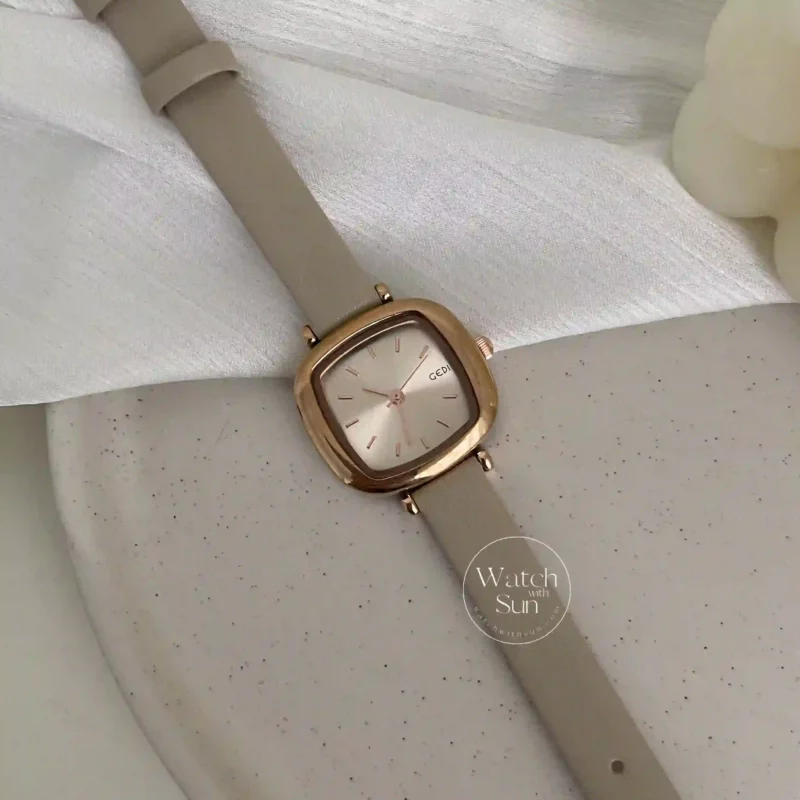 Dainty Black/Brown/Grey Square Women's Leather Watch