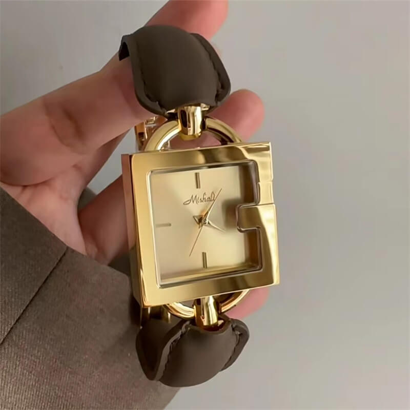 Dainty Black Square Leather Bracelet Wristwatch