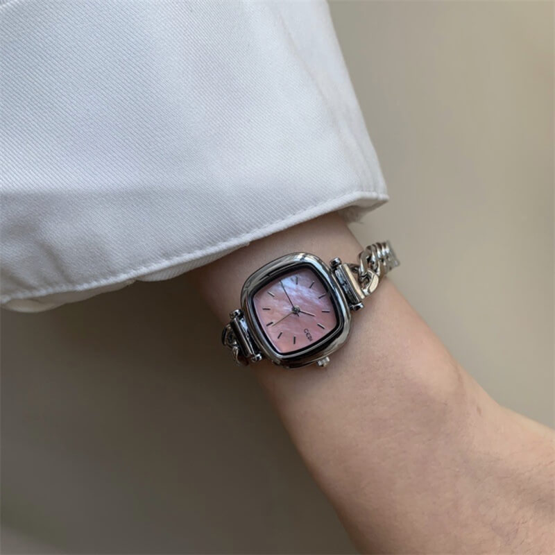 Chic Style Silver Square Mother of Pearl Bracelet Watch