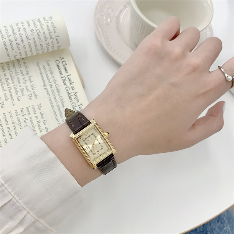 Classic Black Rectangle Women’s Leather Watch