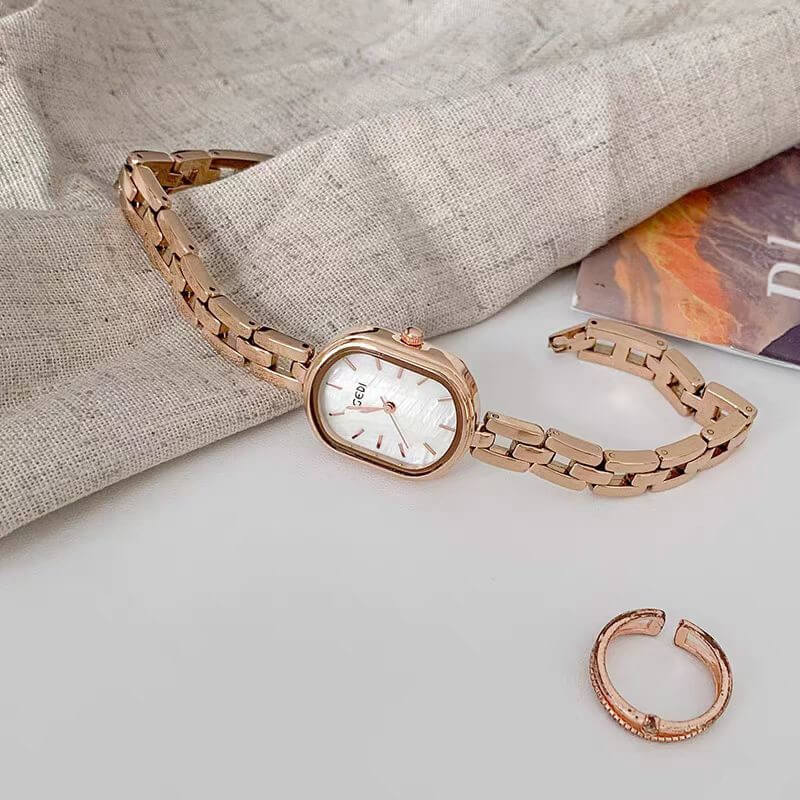 Minimalist Style Gold/Silver Oval Stainless Steel Ladies Watch