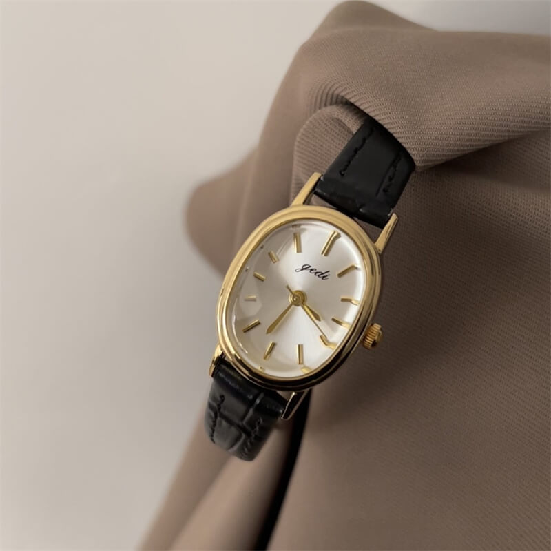 Chic Style Brown/Black Oval Leather Watch for Women