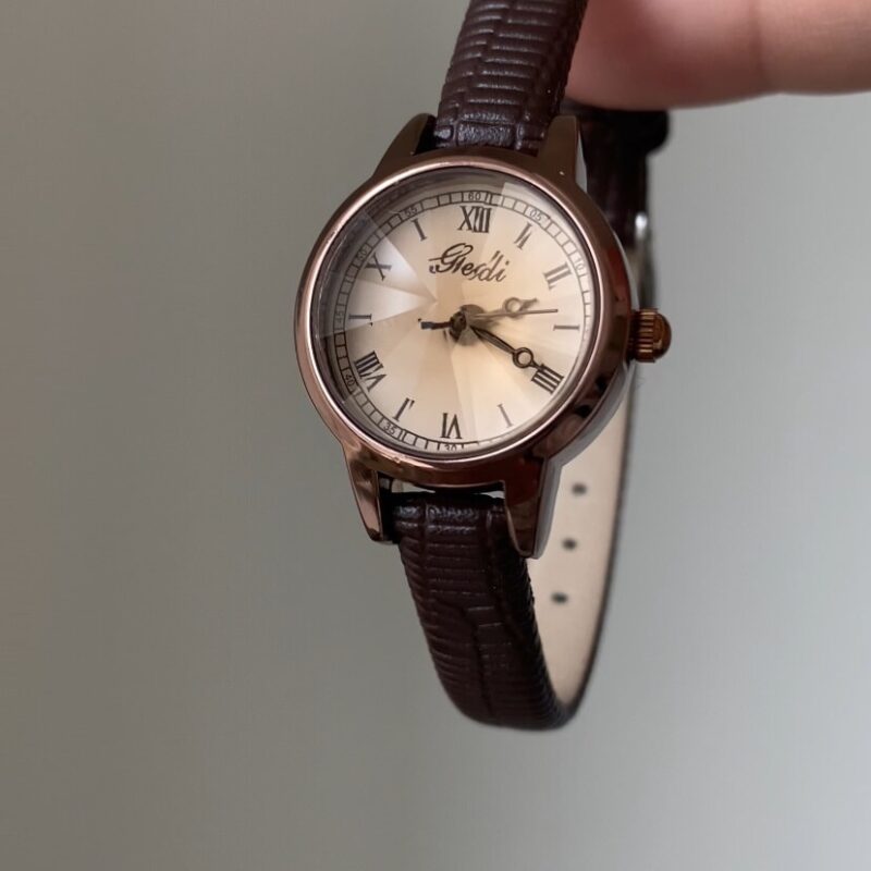 Vintage Style Round Face Brown Leather Watch