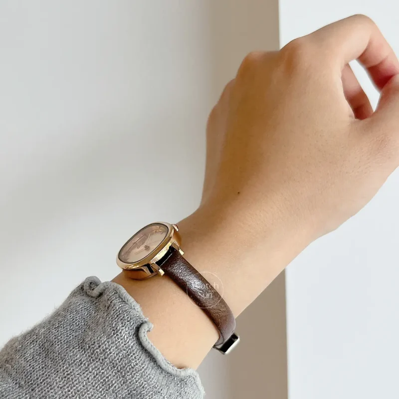 Dainty Black Square Women's Leather Watch