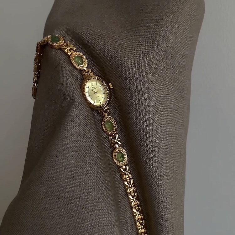 Vintage Style Green Jade Stone Bracelet Watch