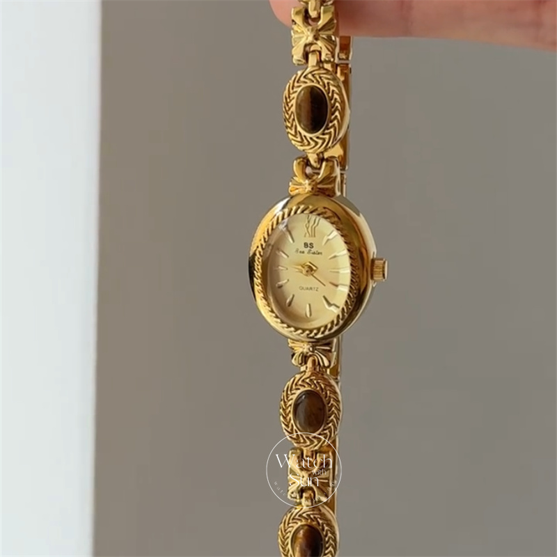 Vintage Natural Tiger's Eye Stone Bracelet Watch