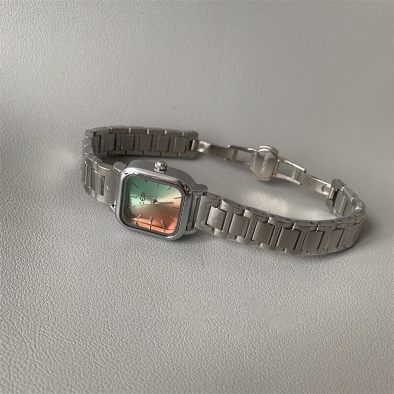 Dainty Silver-Orange Green Gradient Color Bracelet Watch