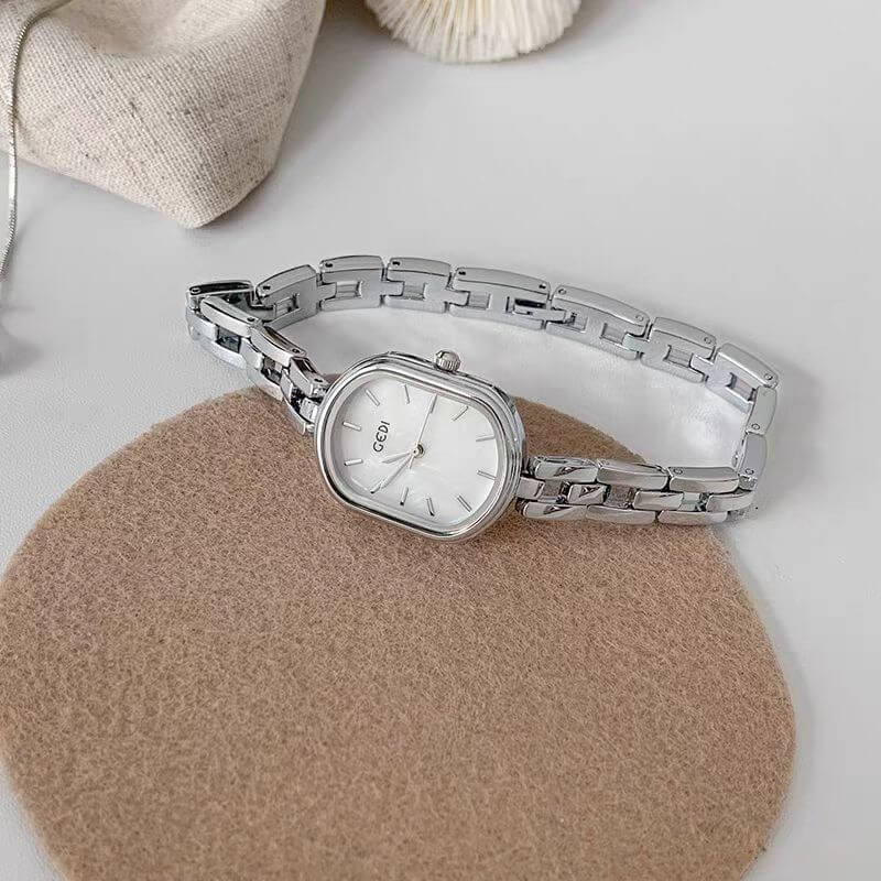 Minimalist Style Gold/Silver Oval Stainless Steel Ladies Watch