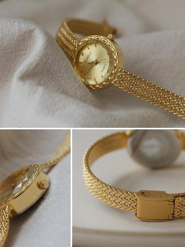 Vintage Gold Round Face Wristwatch for Women