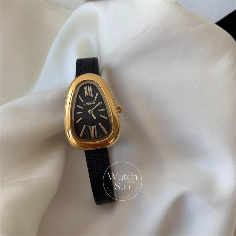 Vintage Style Brown/Black Snake Head Shape Leather Watch