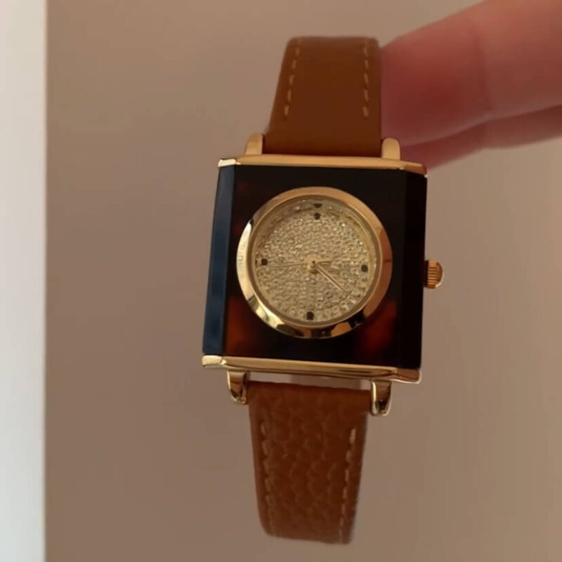 Vintage Square Genuine Leather Women's Watch