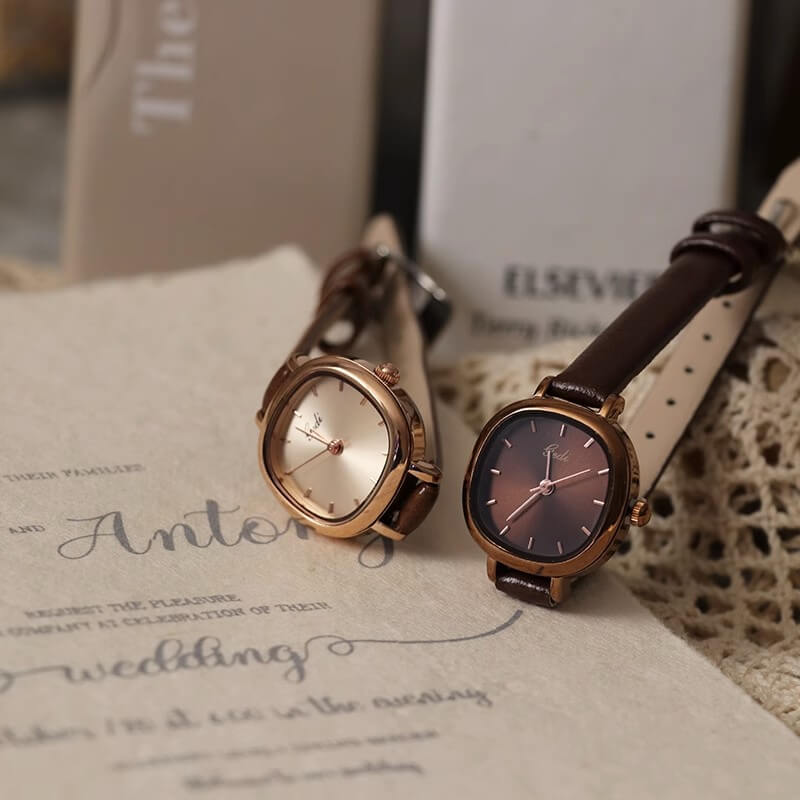 Dainty Black Square Women’s Leather Watch