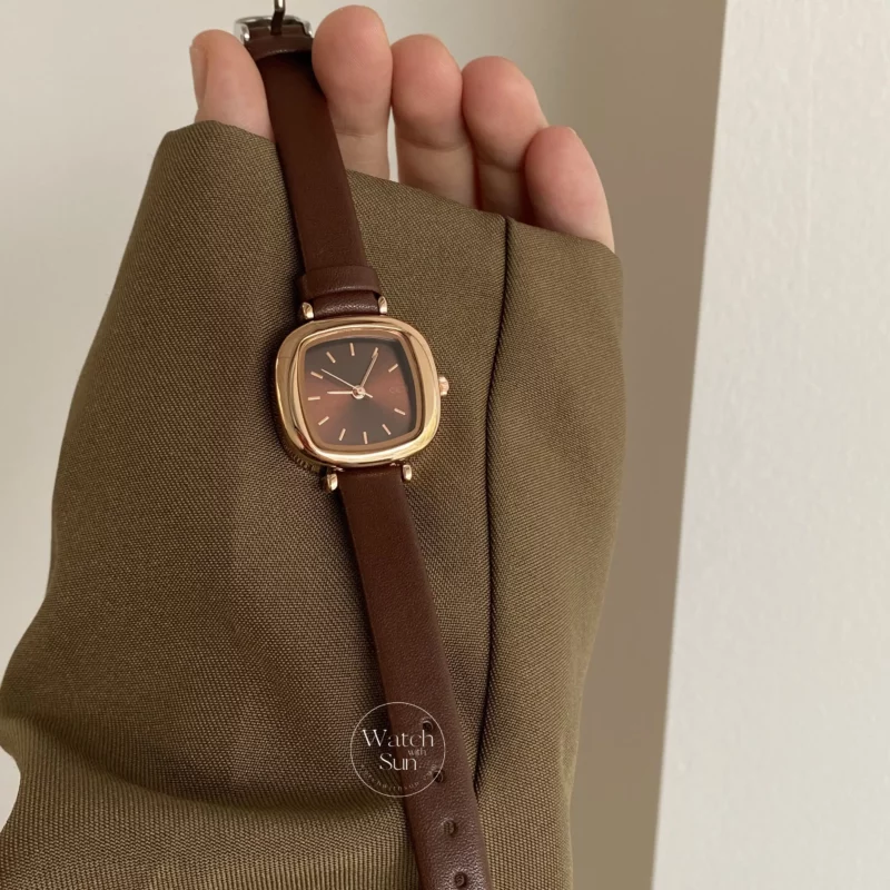 Dainty Black/Brown/Grey Square Women's Leather Watch