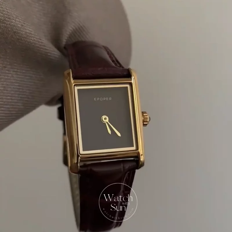 Classic Brown eather Square Black Dial Watch for Women