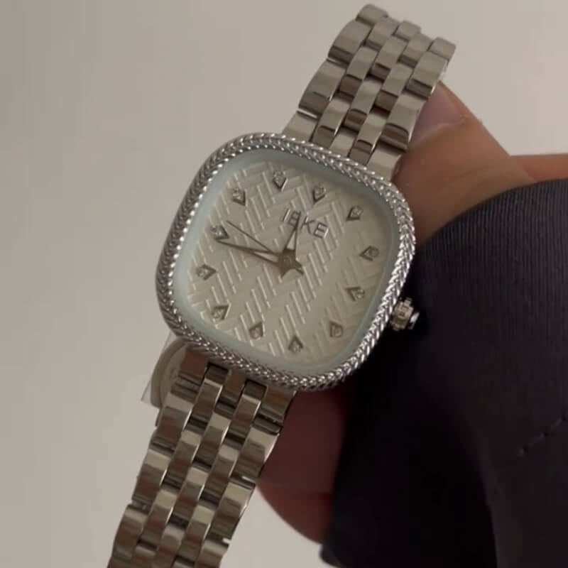 Dainty Gold/Silver Square Face Wheat Pattern Dial Watch