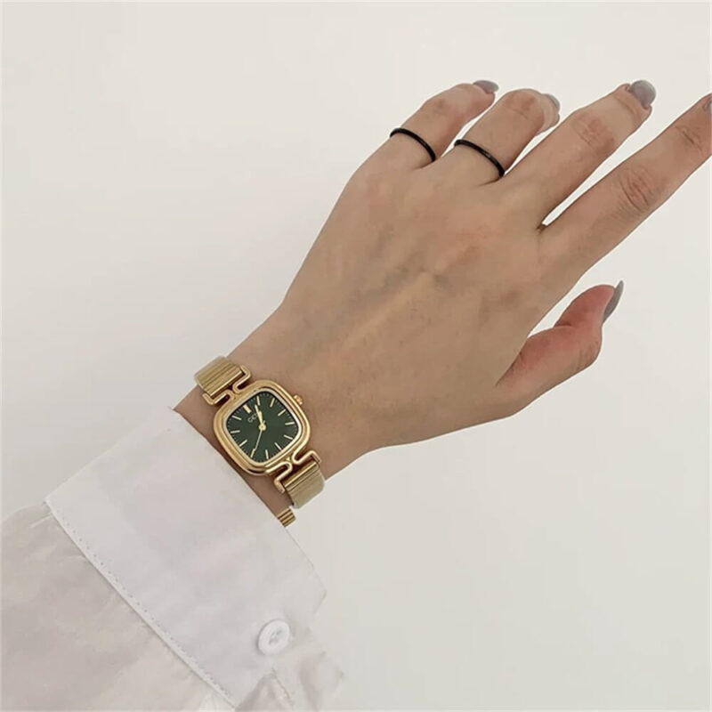 Square Face Dainty Golden Bracelet Watch