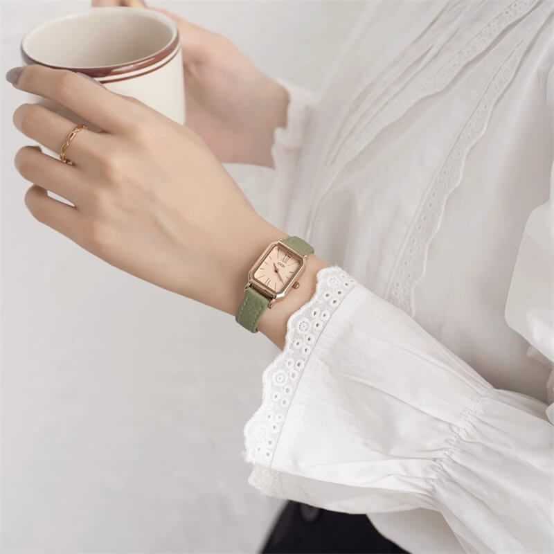 Minimalist Style Blue/Green Rectangle Leather Watch