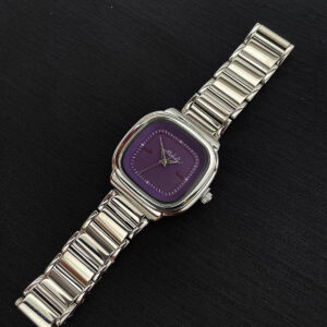 Dainty Silver-Green/Purple Square Stainless Steel Watch