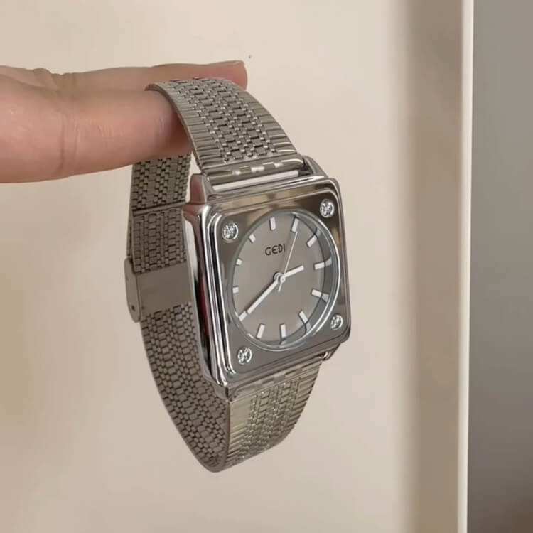 Vintage Style Silver Square Stainless Steel Watch