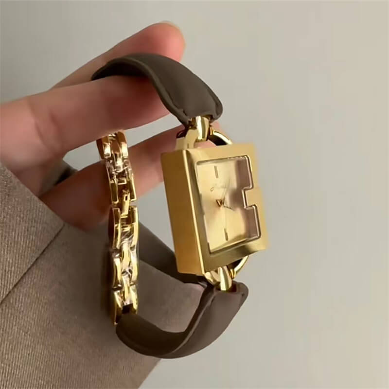 Dainty Black Square Leather Bracelet Wristwatch