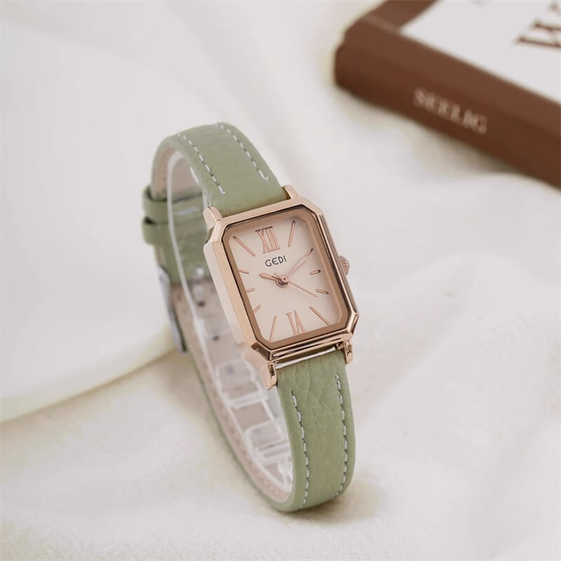Minimalist Style Blue/Green Rectangle Leather Watch