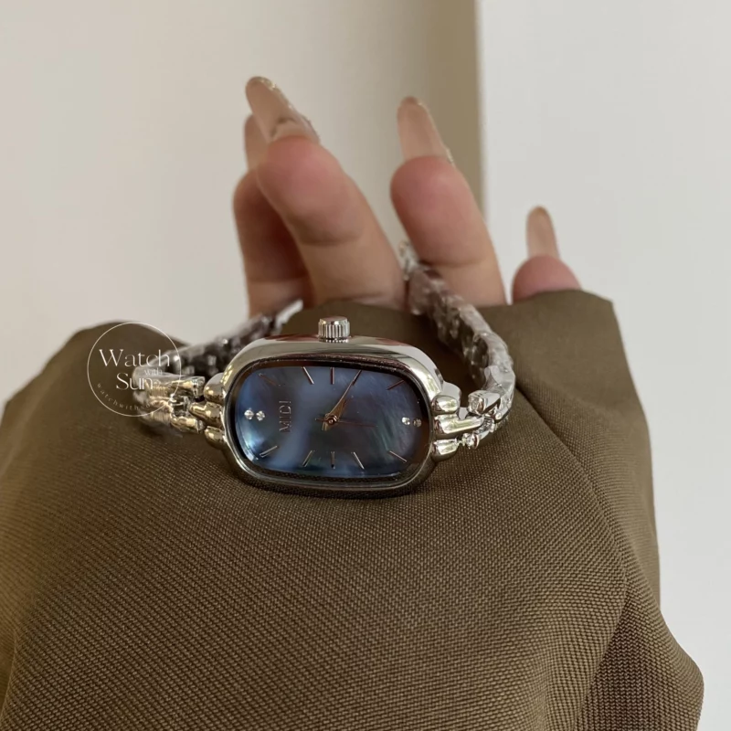 Dainty Silver-Blue Mother of Pearl Bracelet Ladies Watch