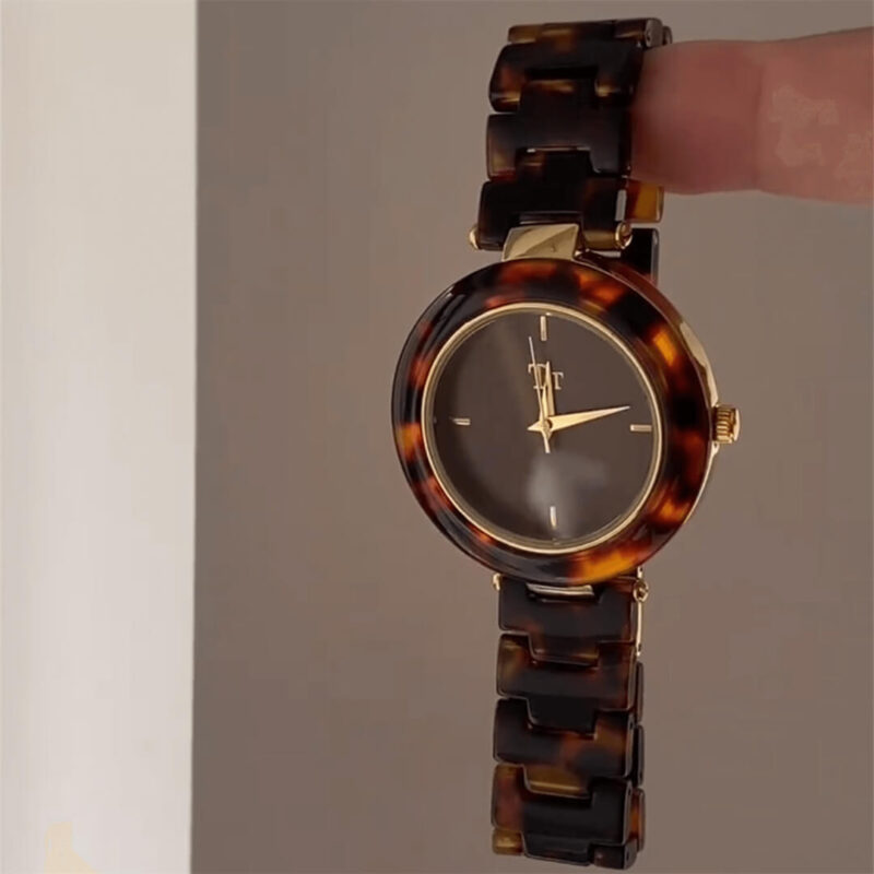 Amber Brown Color Round Watch