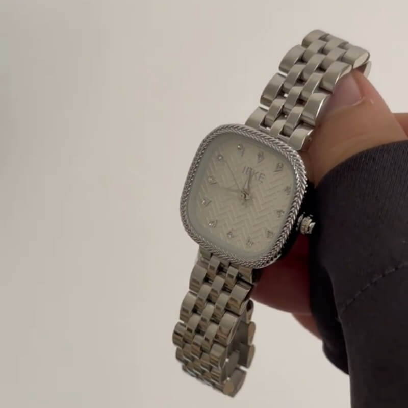 Dainty Gold/Silver Square Face Wheat Pattern Dial Watch