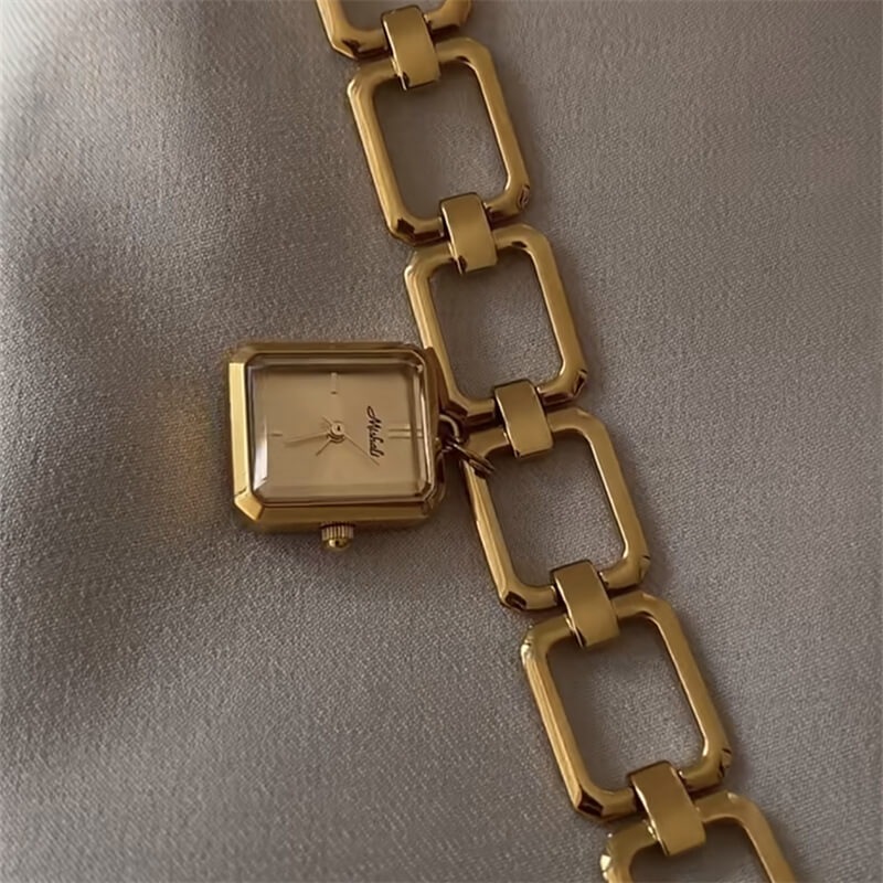 Women’s Dainty Gold Rectangle Stainless Steel Chain Watch