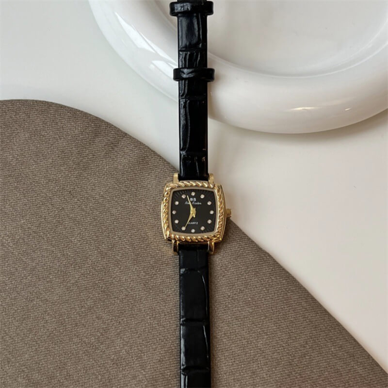 Classic Black Dress Fit Square Leather Women’s Watch