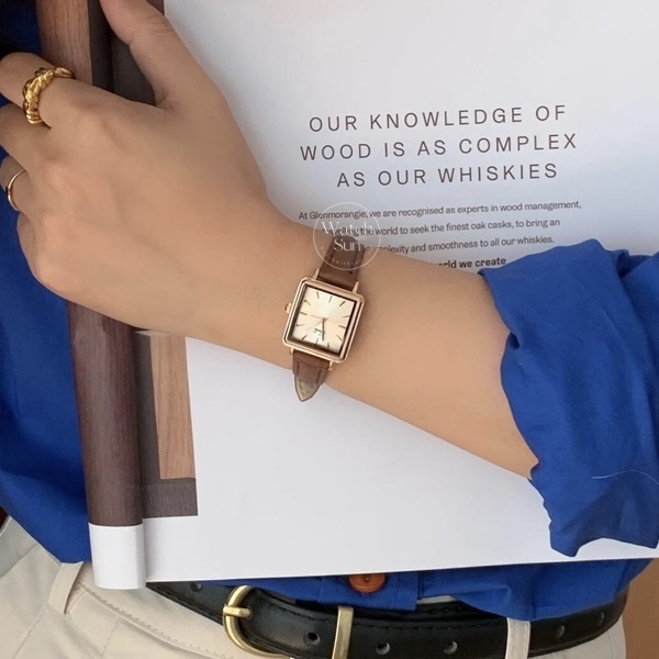 Classic Black/Brown Rectangle Leather Watch for Women