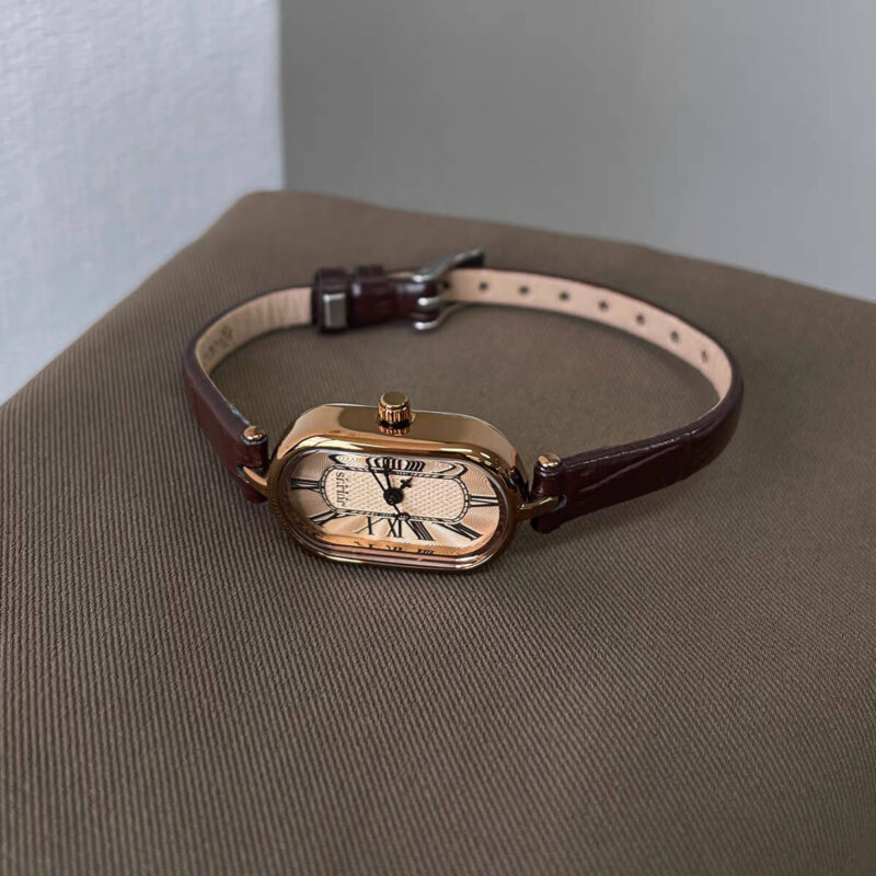 Classic Brown Oval Genuine Leather Wristwatch