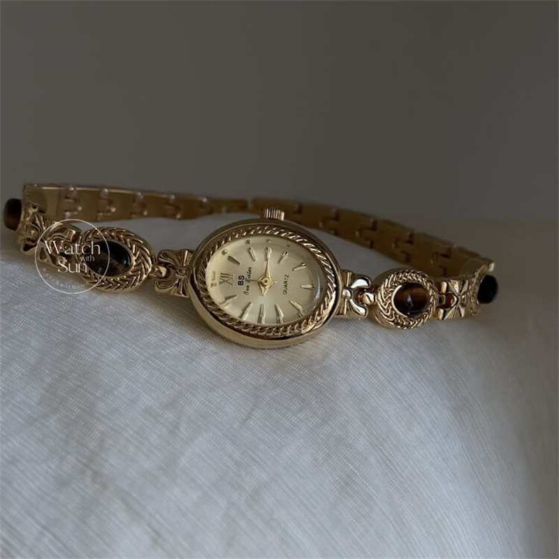 Vintage Natural Tiger's Eye Stone Bracelet Watch