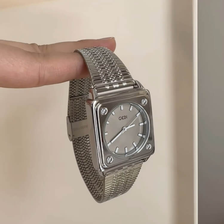 Vintage Style Silver Square Stainless Steel Watch