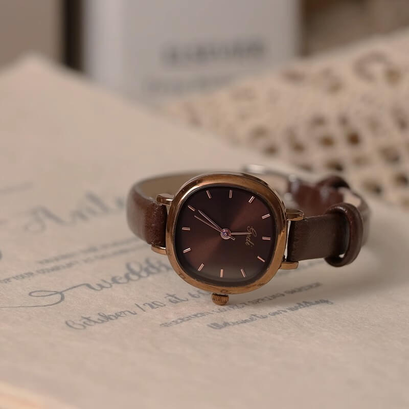 Dainty Black Square Women’s Leather Watch