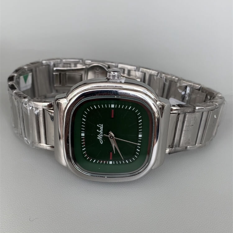 Dainty Silver-Green/Purple Square Stainless Steel Watch