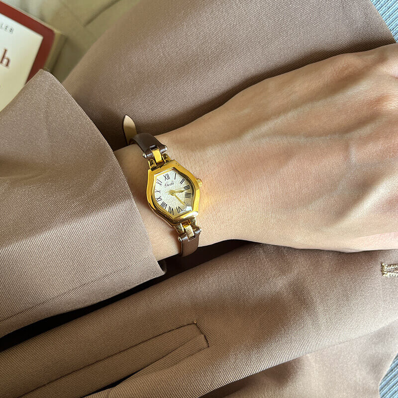 Classic Brown/Black Polygon Leather Wristwatch