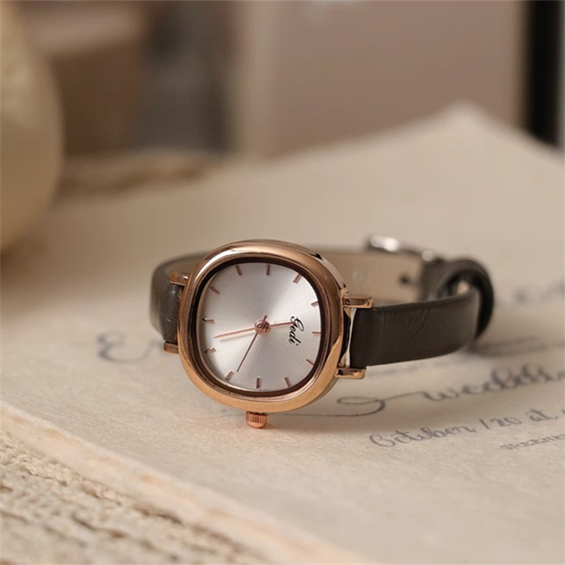 Chic Brown/Black Oval Leather Watch for Women