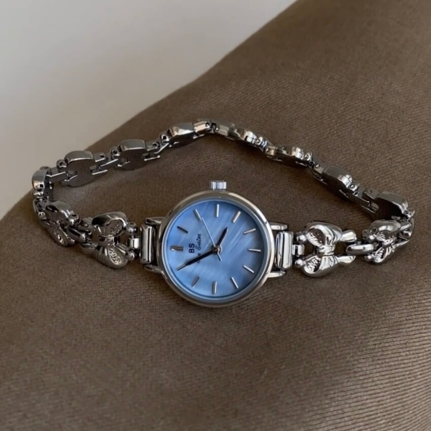 Chic Style Blue Small Mother-of-Pearl Dial Face Bracelet Watch for Women