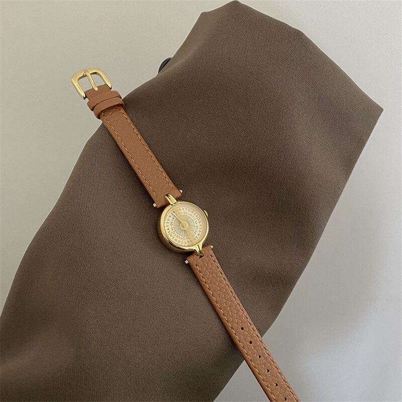 Classic Brown/Black/Grey Round LeatherLadies Watch