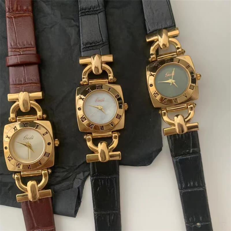 Chic Style Black/Brown Round Samll Face Leather Watch