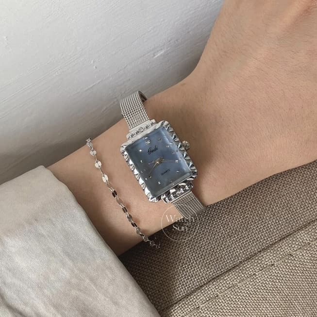 Chic Style Silver-Blue Rectangle Stainless Steel Watch