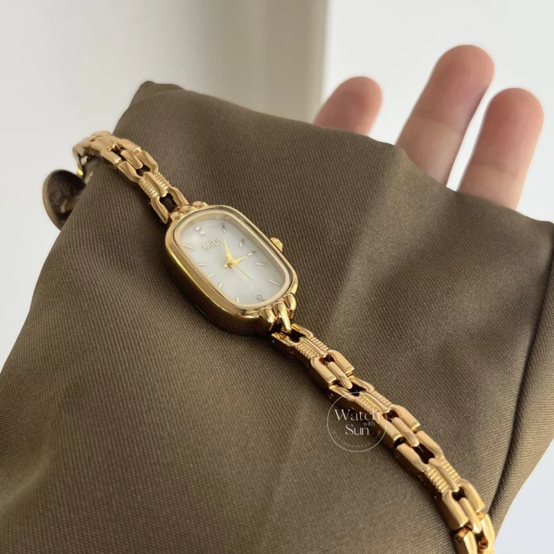 Dainty Gold Oval Mother of Pearl Bracelet Women’s Watch