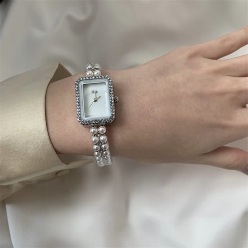 Chic Style Silver/Rose Gold Square Pearl Bracelet Watch