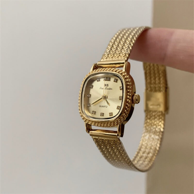 Classic Square Face Gold Band Stainless Steel Watch