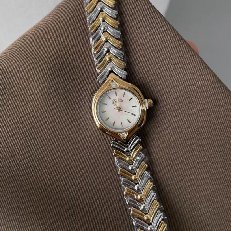 Chic Style Mother of Pearl Face Gold＆Silver Two-tone Bracelet Watch for Women