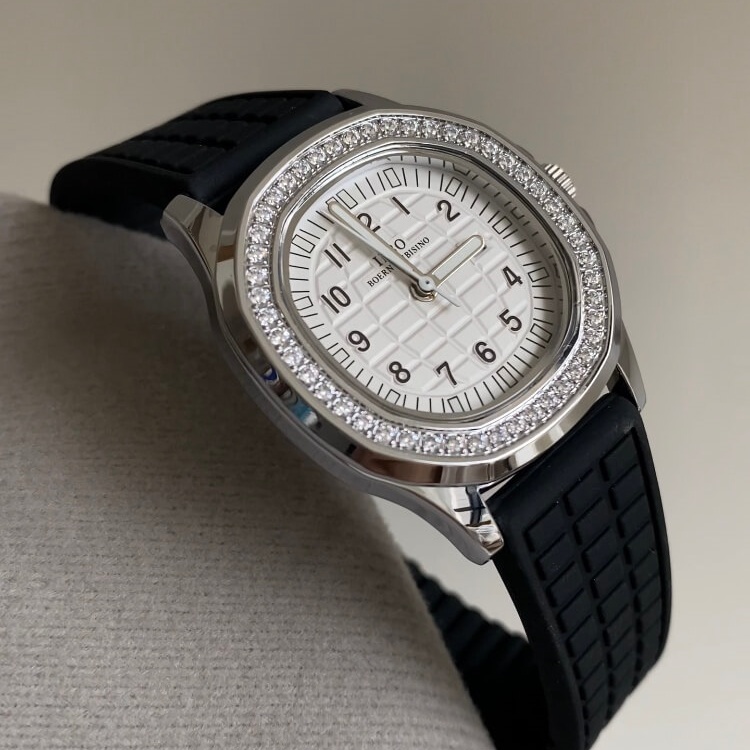 Chic Style White/Black Round Genuine Leather Watch