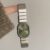 Ladies Dainty Style Green Oval Face Silver Bracelet Watch