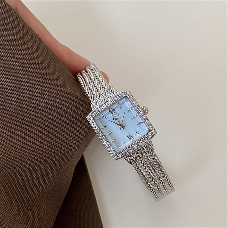 Square Blue Face Silver Watch
